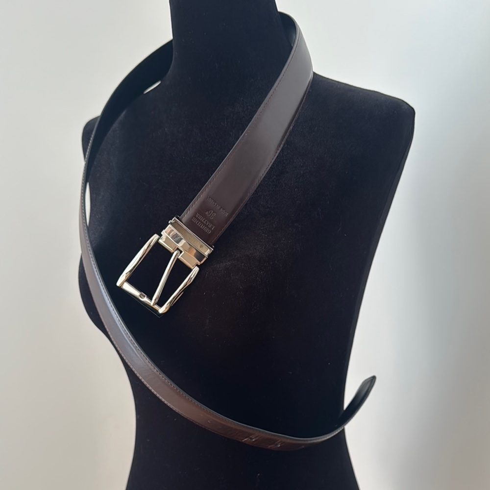 Men’s Dark Brown Leather Belt with Silver Buckle